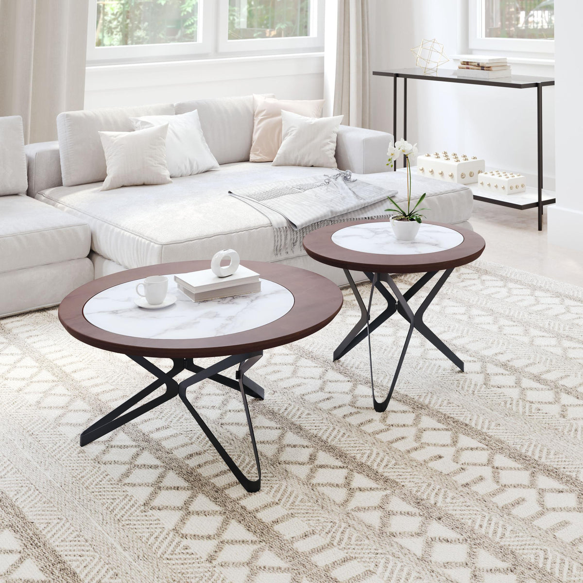 Zuo Modern Anderson Coffee Table 2-Piece Set - Multicolor, Coffee Tables, Glass, Marble, Medium-density fibreboard (MDF), Steel,