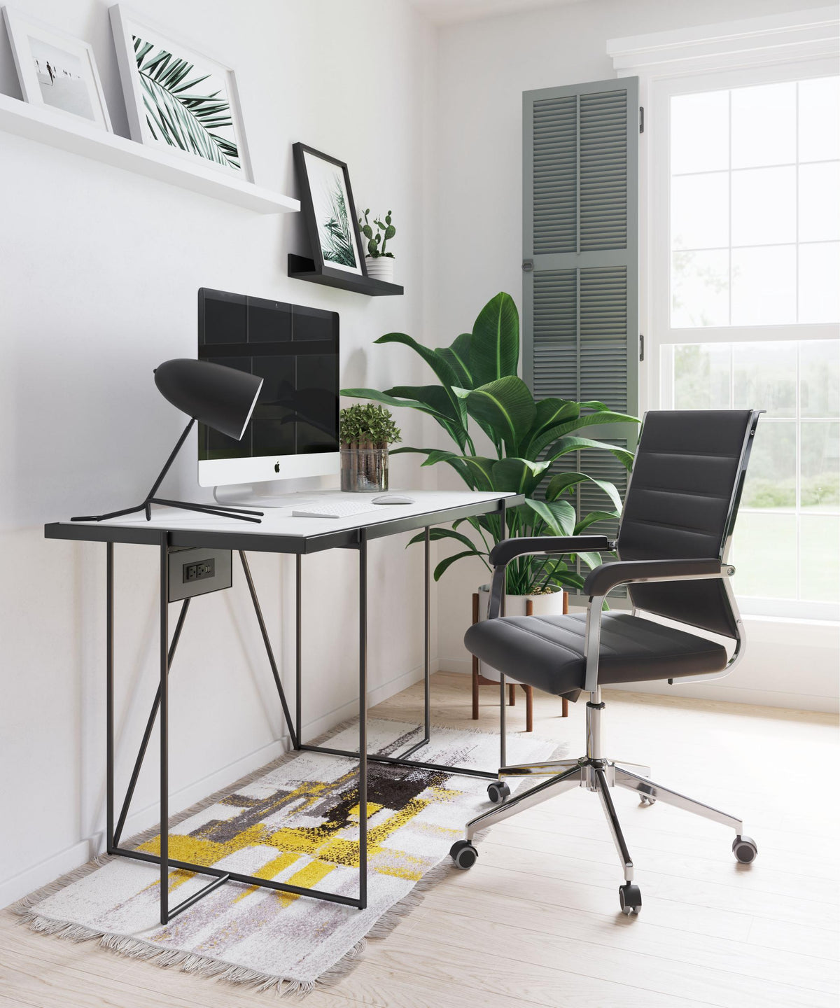 Zuo Modern Liderato Office Chair Black, Office Chairs, Plywood, Polyurethane, Steel, Rectangular, 5+ Legs, Indoor