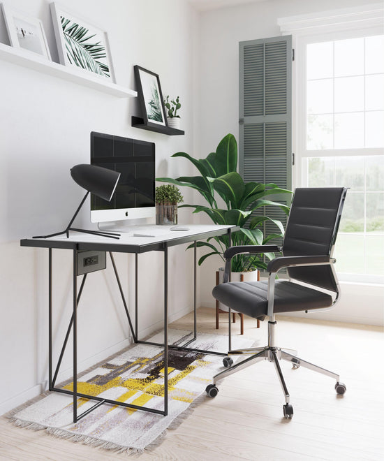 Chrome Base Office Chair | Zuo Modern Liderato Black Vinyl