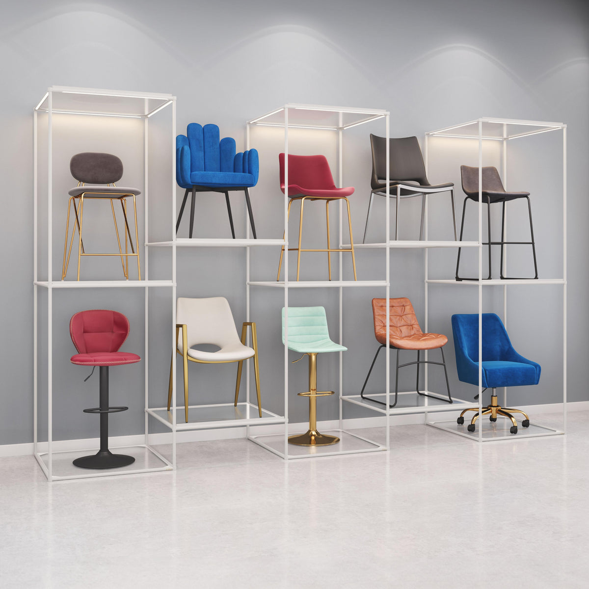Zuo Modern Zuo Chair Display Light Gray, Shelves, Glass, powder-coated Aluminum,