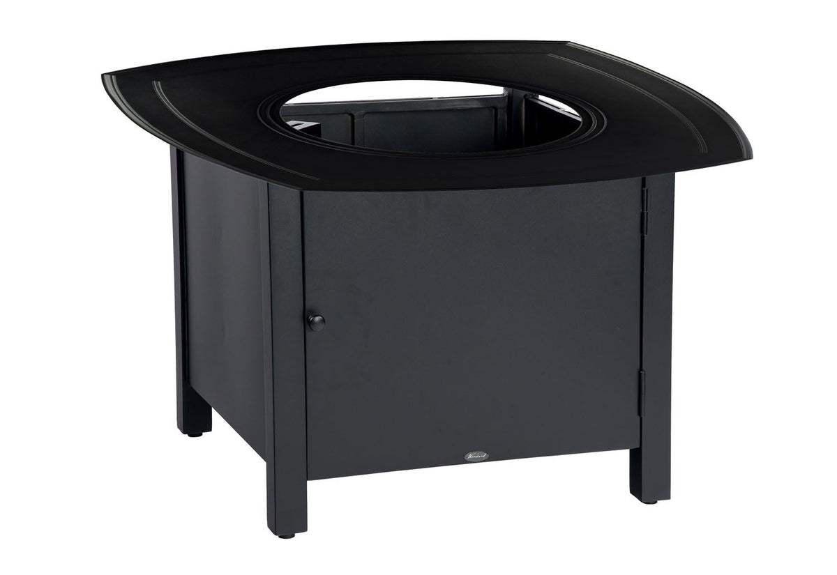 Woodard Solid Cast Aluminum 36'' Square Dining Height Fire Pit Table, Beaded Edge Round Burner Cover, Universal Round Burner Kit, Sapphire, Fire Tables, Aluminum, Metal, Outdoor