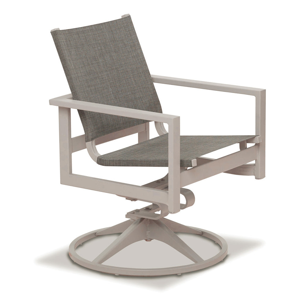 Telescope Casual Tribeca Sling Swivel Rocker Dining Chair, Textured White, Red, Swivel Chairs, Sling, Tribeca, Aluminum, Square, Pedestal, Outdoor
