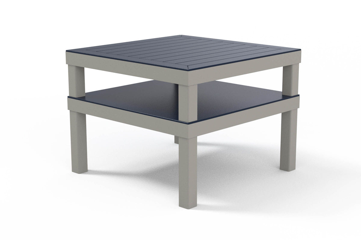 Telescope Casual Leeward Marine Grade Polymer 28.5" x 28.5" Marine Grade Polymer Top Corner Table, Textured White, Hammered Beachwood, Leeward, Aluminum, Polymer,