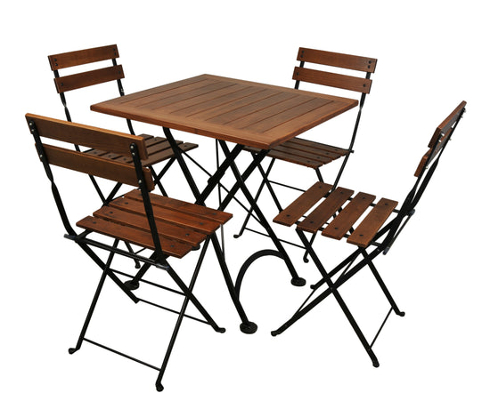 Furniture Designhouse Five Piece Dining Set with 28" Square European Chestnut Wood Slats Top and Four Madeline Folding Chairs