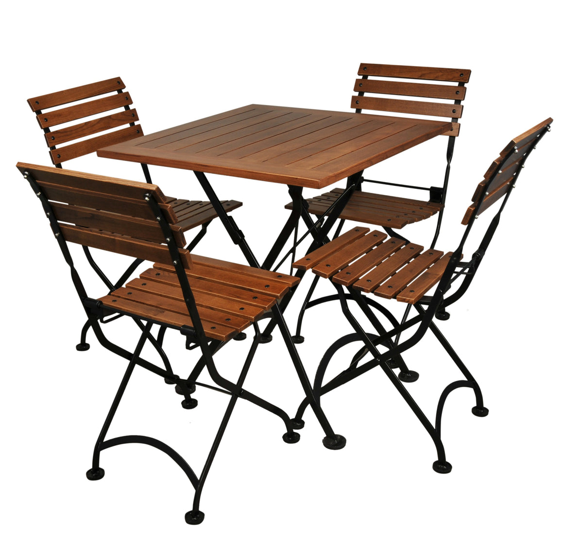 Furniture Designhouse Five Piece Dining Set with 28" Square European Chestnut Wood Slats Top Table and Four Veronique Folding Chairs