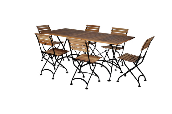 Furniture Designhouse Seven Piece Dining Set with 32" x 72" Aftrican Teak Slat Table Top and Six Veronique Foldoing Side Chairs