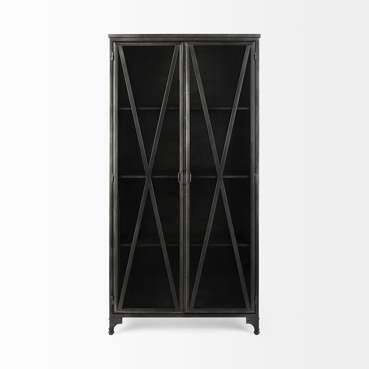 Mercana Poppy II 73.8" H Black Metal With Glass Door Display Cabinet