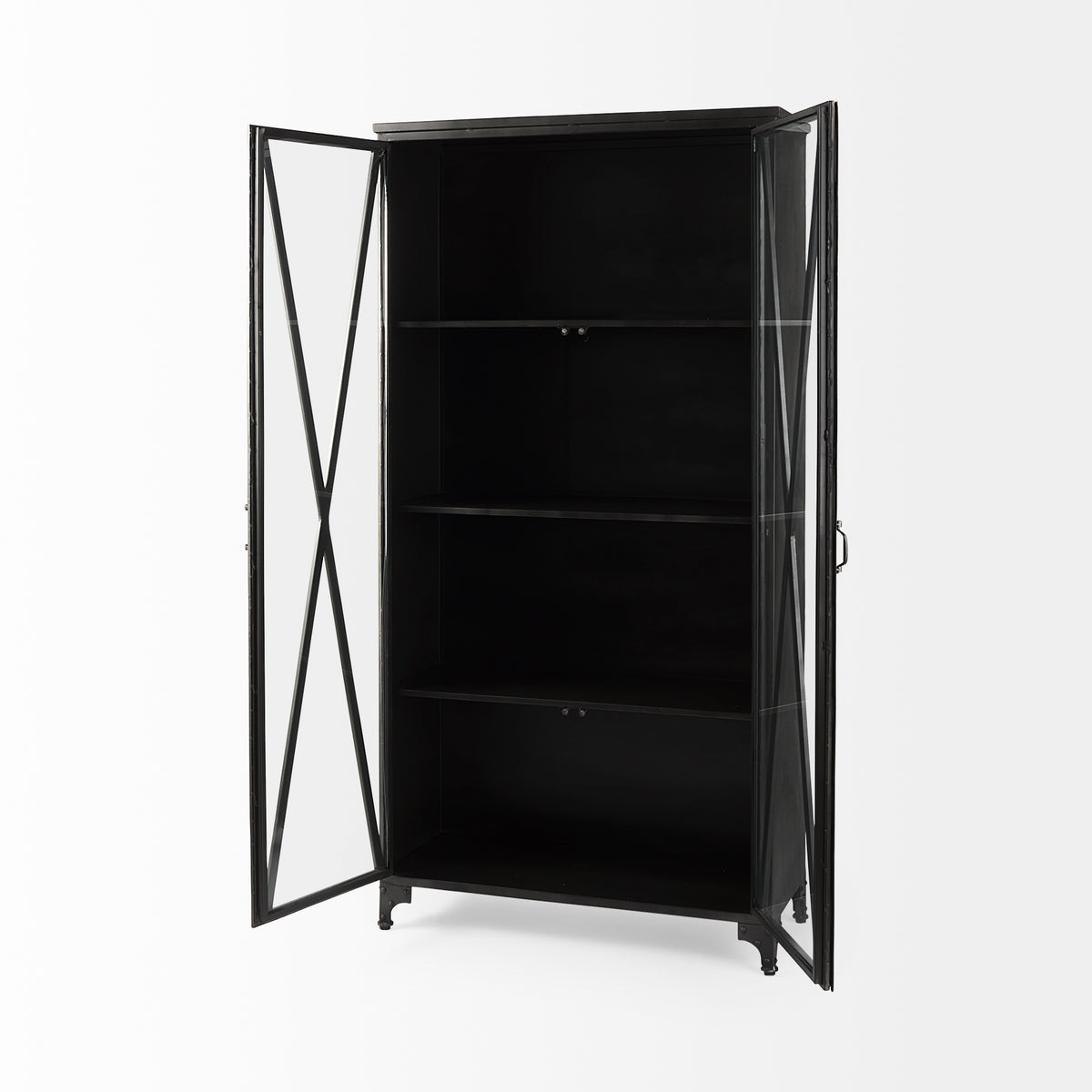 Mercana Poppy II 73.8" H Black Metal With Glass Door Display Cabinet