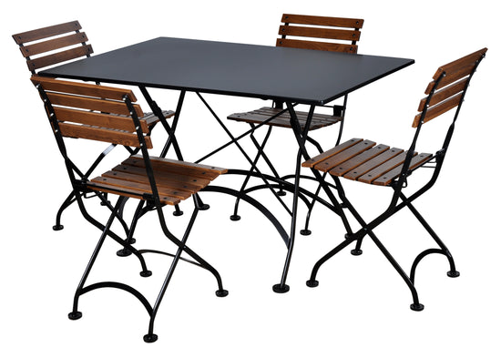 Furniture Designhouse Five Piece Dining Set with 32 x 48" Steel Top Table and Four European Chestnut Slat Side Chairs
