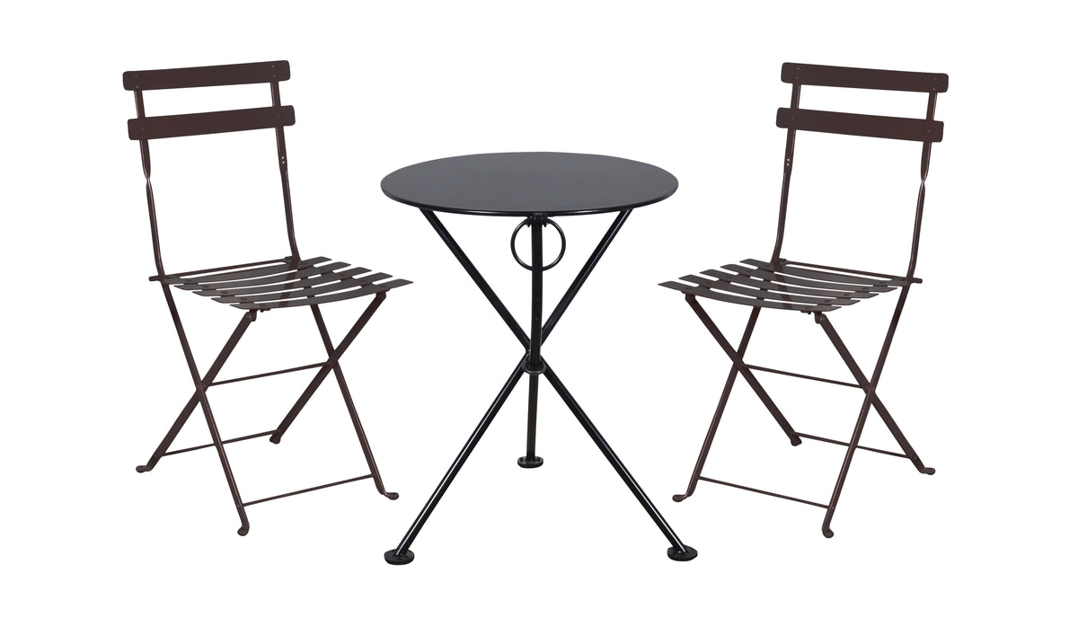 Furniture Designhouse Three Piece Bistro Dining Set with 24" Round Powder Coated Steel Top and Two Paris Side Chairs