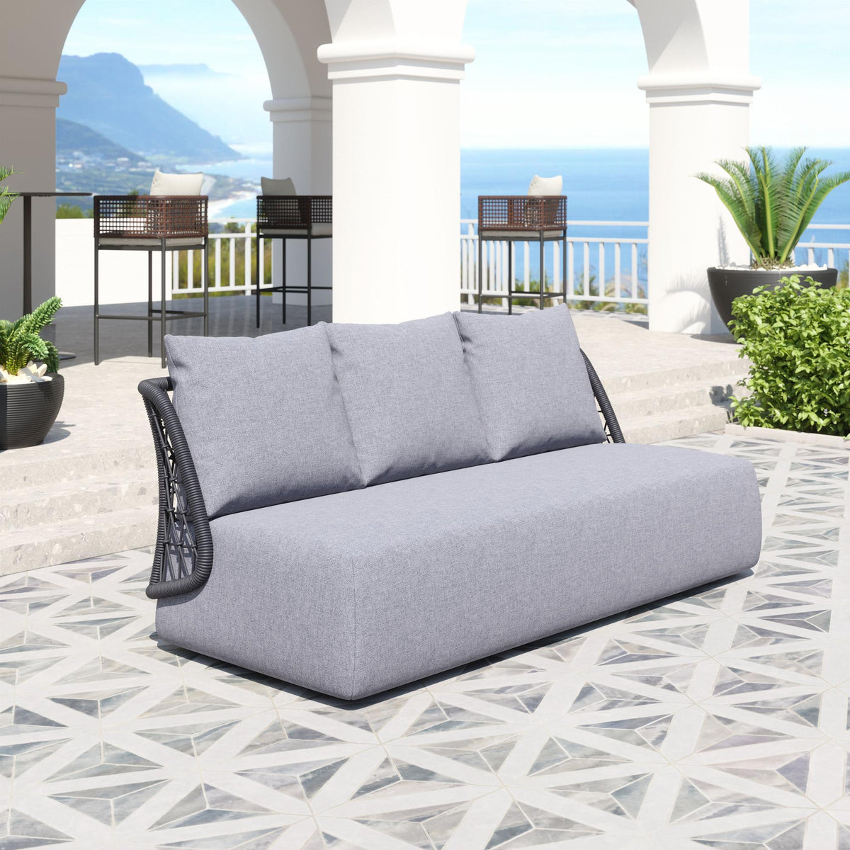 Zuo Modern Mekan Sofa in Gray, Sofabed, Aluminum, Olefin, Polypropylene, Rectangular, 4 Legs, Indoor