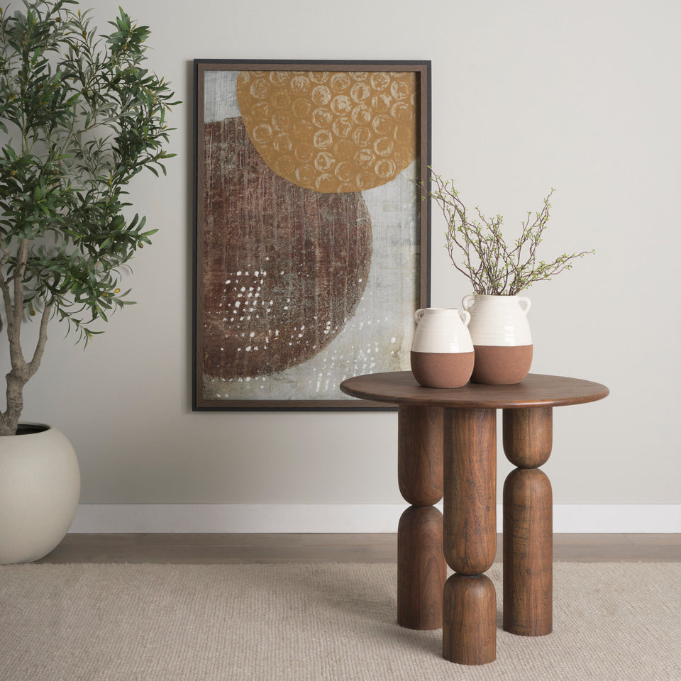 Mercana Sonel Pedestal Medium Dark Brown Acacia Wood Foyer Table