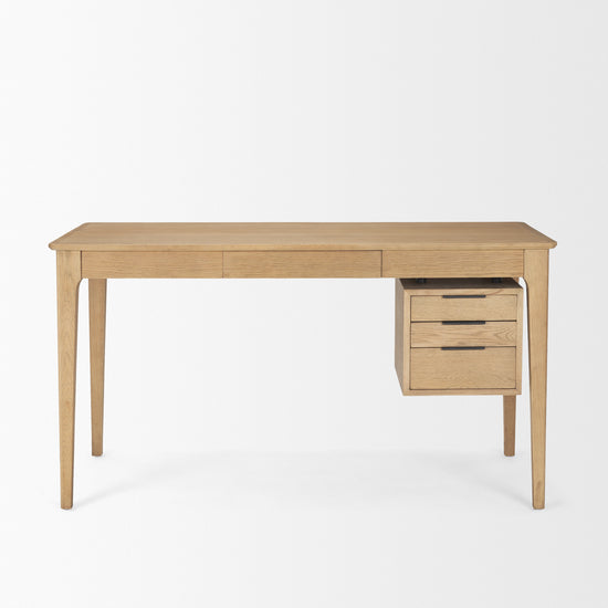 Mercana Tino Light Brown Oak Wood With 4 Drawers Desk