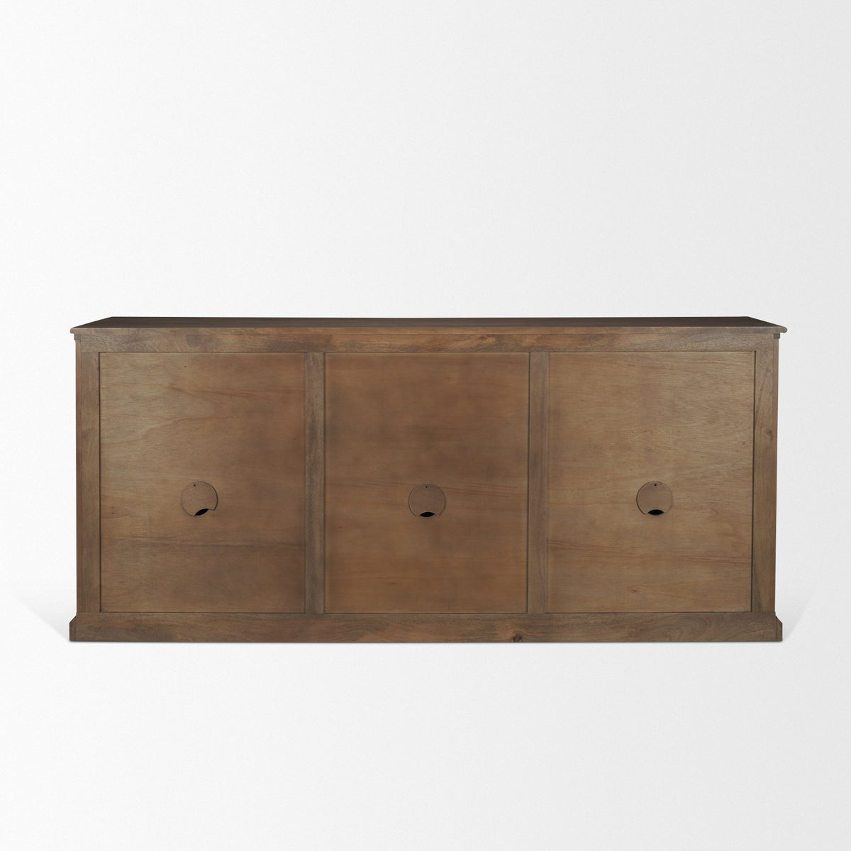 Mercana Braxton Brown Solid Wood with Antiqued Aged Brass Knobs 3 Drawer 6 Door Sideboard