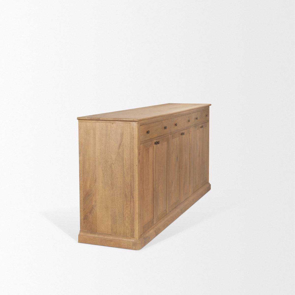 Mercana Braxton Brown Solid Wood with Antiqued Aged Brass Knobs 3 Drawer 6 Door Sideboard
