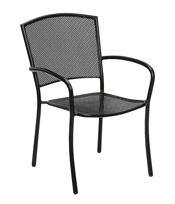 Woodard Cafe Series Albion Textured Black Arm Chair - Stackable, Default Title, Garden Chairs, Dining Chairs, Metal, Cafe Series, Aluminum, Curved, 4 Legs, Outdoor
