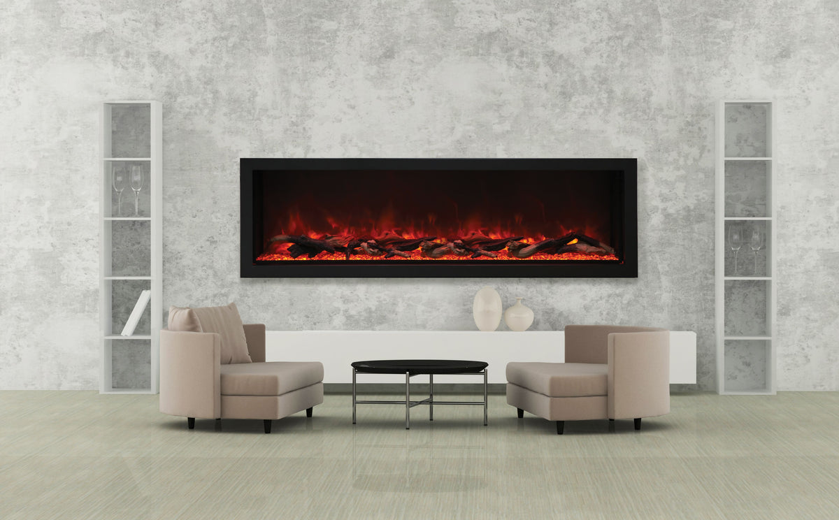 Amantii Panorama Deep & Xtra Tall Full View Smart Electric - 72" Indoor /Outdoor WiFi Enabled Fireplace, featuring a MultiFunction Remote, Multi Speed Flame Motor, Glass Media & a Black Trim n Only With Black Steel Surround