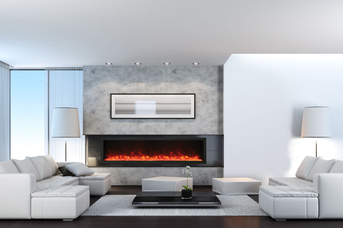 Amantii Panorama Deep & Xtra Tall Full View Smart Electric - 88" Indoor /Outdoor WiFi Enabled Fireplace, featuring a MultiFunction Remote, Multi Speed Flame Motor, Glass Media & a Black Trim
