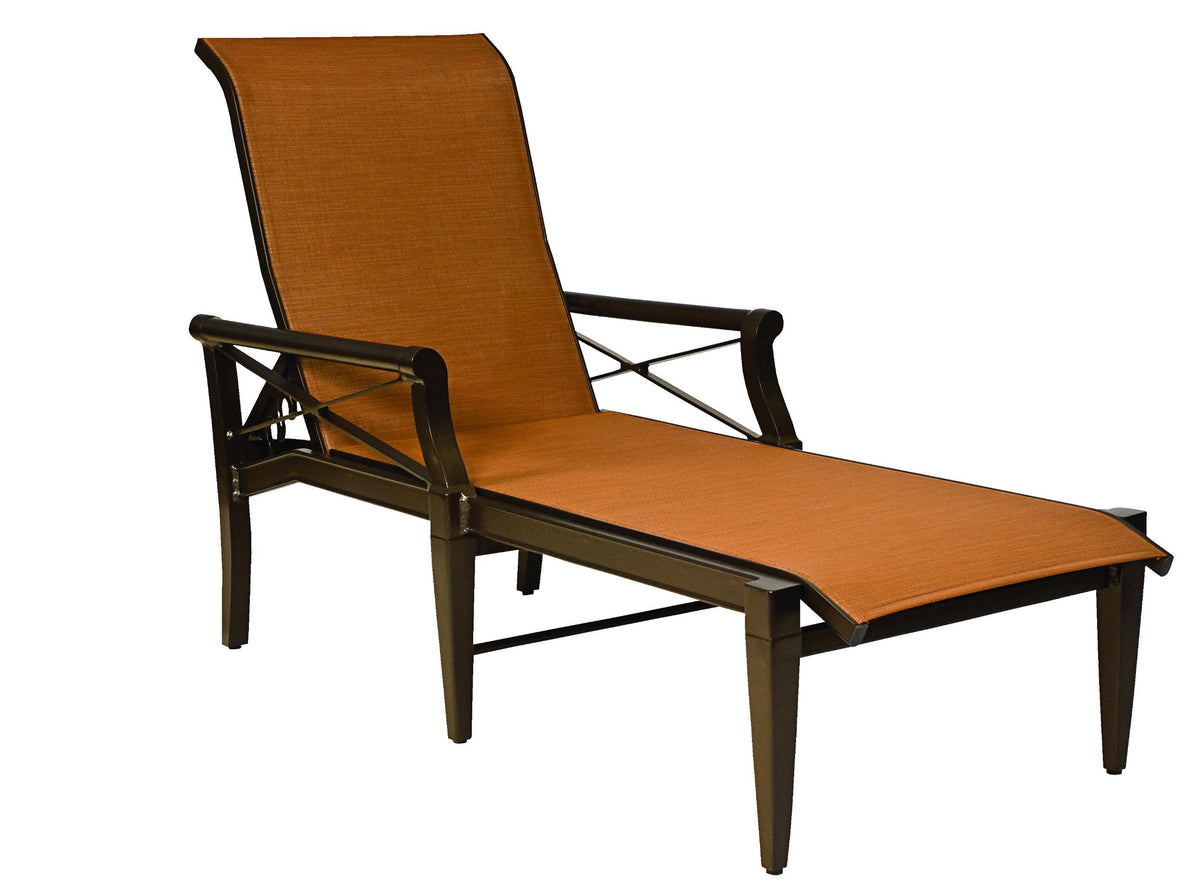 Woodard Andover Sling Adjustable Chaise Lounge, Padded, Aged Teak, Augustine Alloy (Grade A), Garden Chairs, Chaises, Cushion, Andover, Fabric, Wood, Rectangular, 5+ Legs, Outdoor