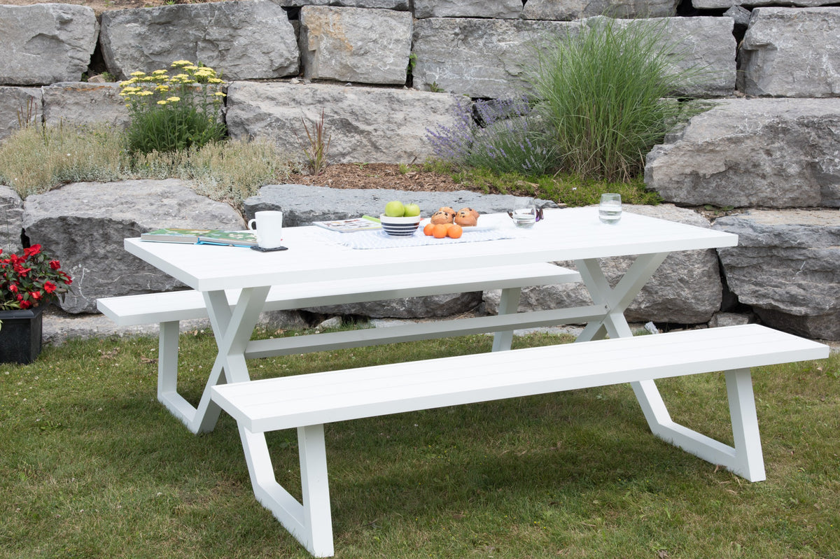 Vivere Banquet Deluxe 8-Seat Aluminum Picnic Table (White), Default Title, Cast Aluminum Patio Furniture, Arya, Outdoor