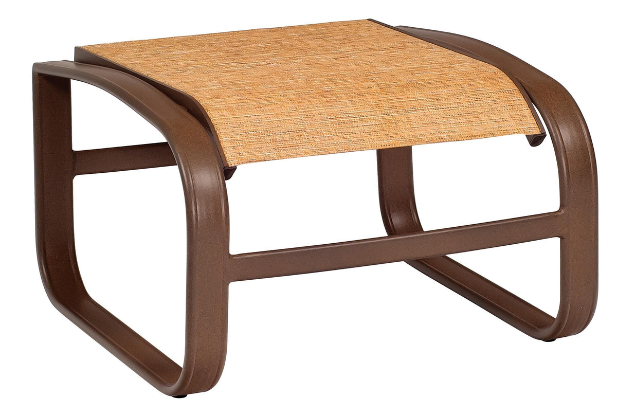 Woodard Cayman Isle Sling Ottoman, Aged Teak, Augustine Alloy (Grade A), Grade A Fabric, Cast Aluminum furniture, Ottoman, Sling, Cayman Isle , Aluminum, Square, 4 Legs, Outdoor