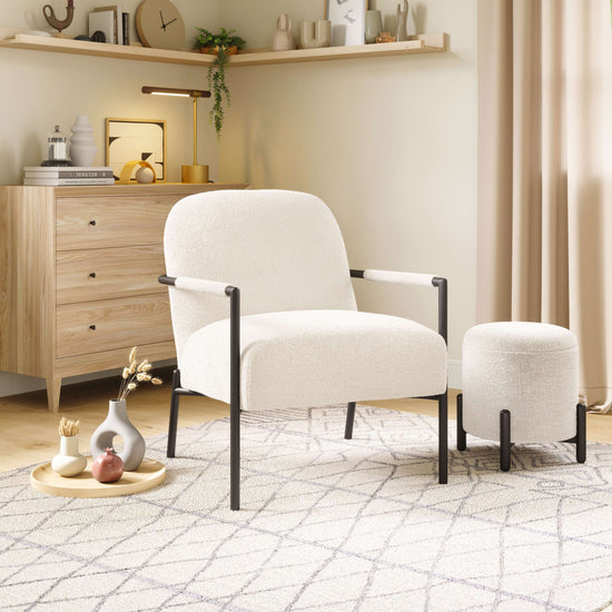 Chicago Ivory Shearling Accent Chair with Steel Frame