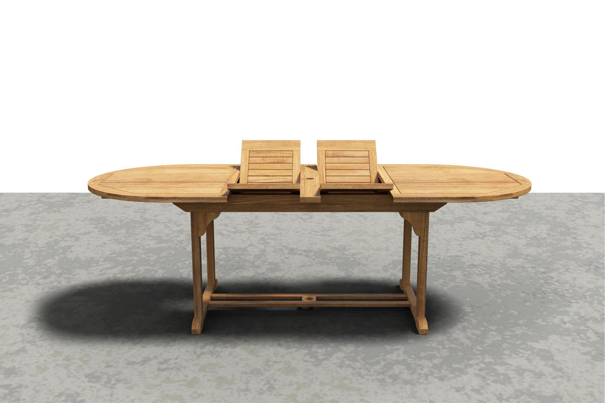 Curated MaisonFurniture Amelie Oval Teak Outdoor Dining Table with Built-In Extension