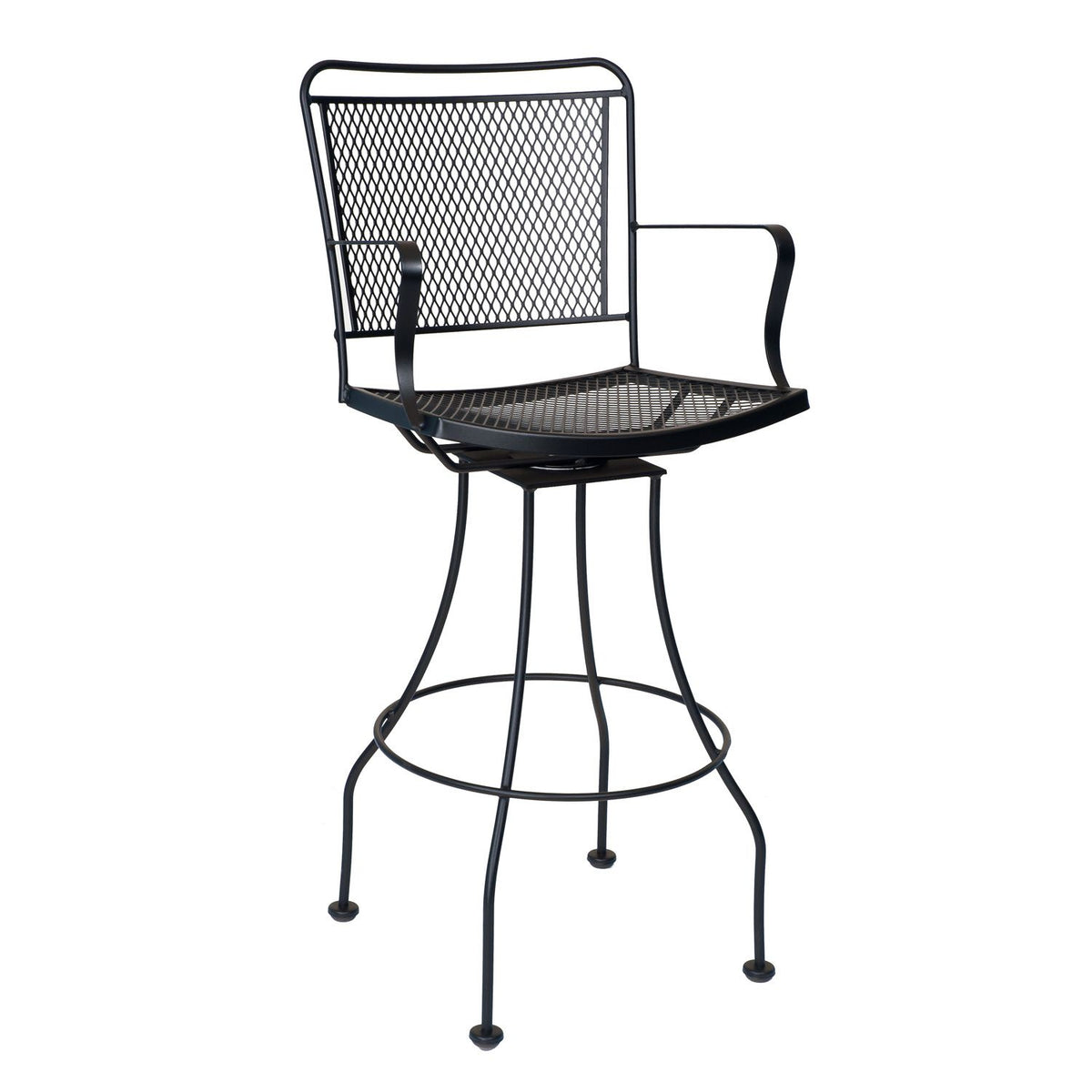 Woodard Constantine Swivel Bar Stool, Aged Teak, Beach Bum Creamsicle (Grade A), Grade A Fabric, Bar Stools, Fabric, Iron, Curved, 4 Legs, Outdoor