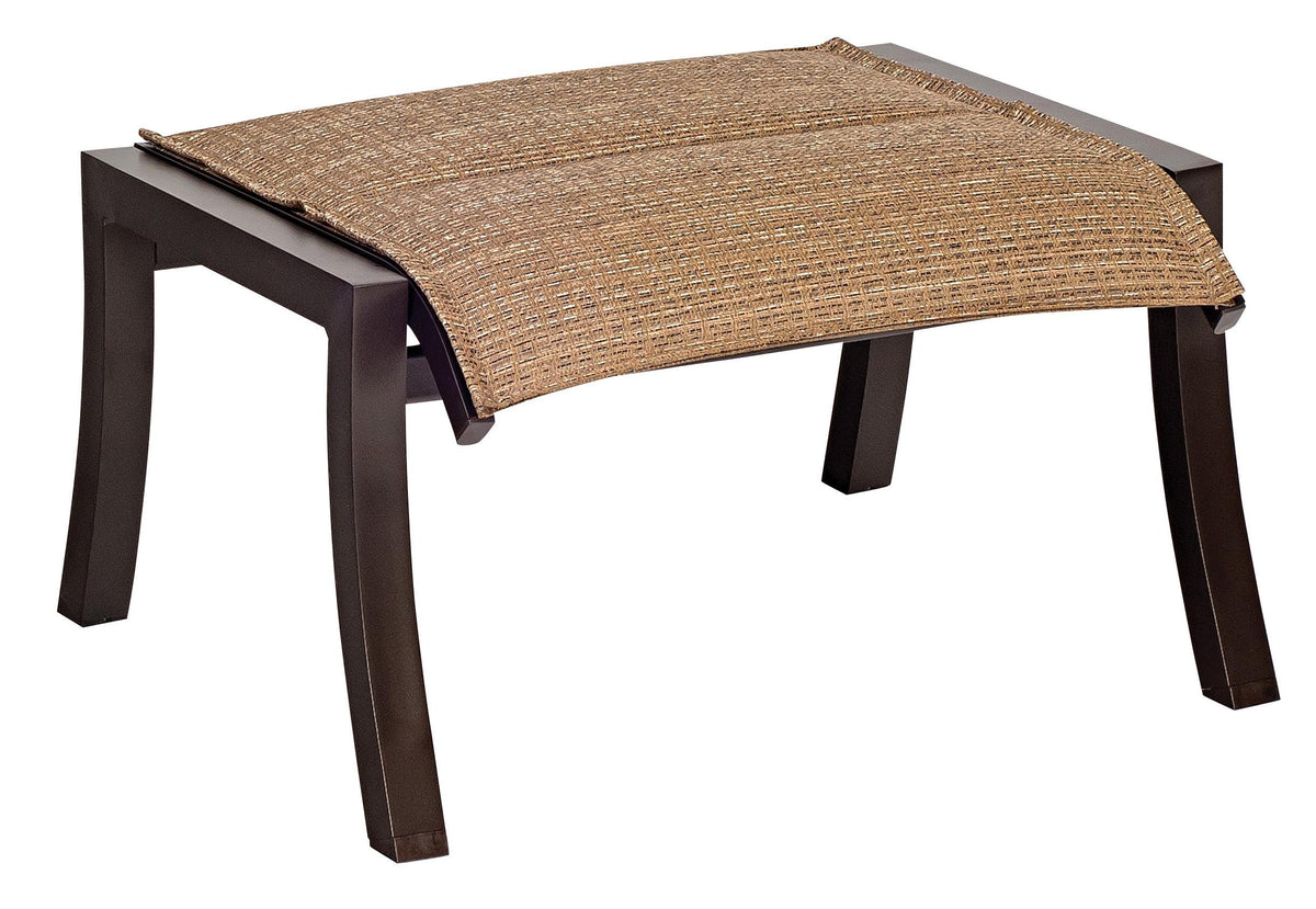 Woodard Cortland Padded Sling Ottoman, Aged Teak, Augustine Alloy (Grade A), Grade A Fabric, Cast Aluminum furniture, Ottoman, Cortland, Aluminum, Ottoman, Square, Outdoor