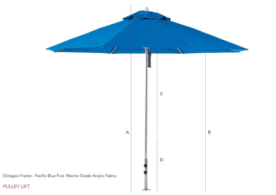 BFM Seating Diameter Eight Panel Fiberglass Market Umbrella With Crank Lift Non-Tilt