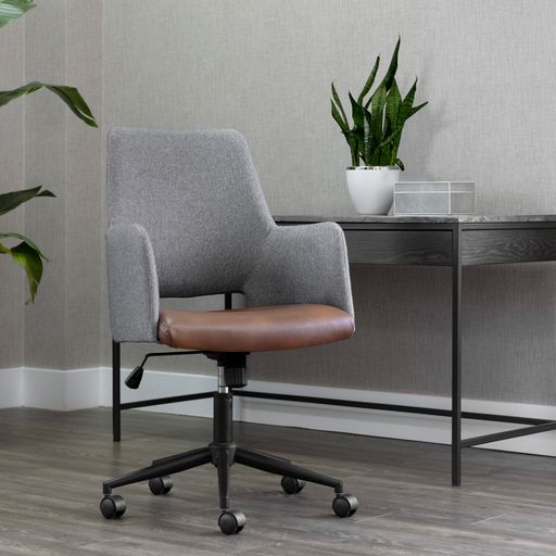Sunpan Ian Office Chair - Bravo Cognac/Salt and Pepper Tweed