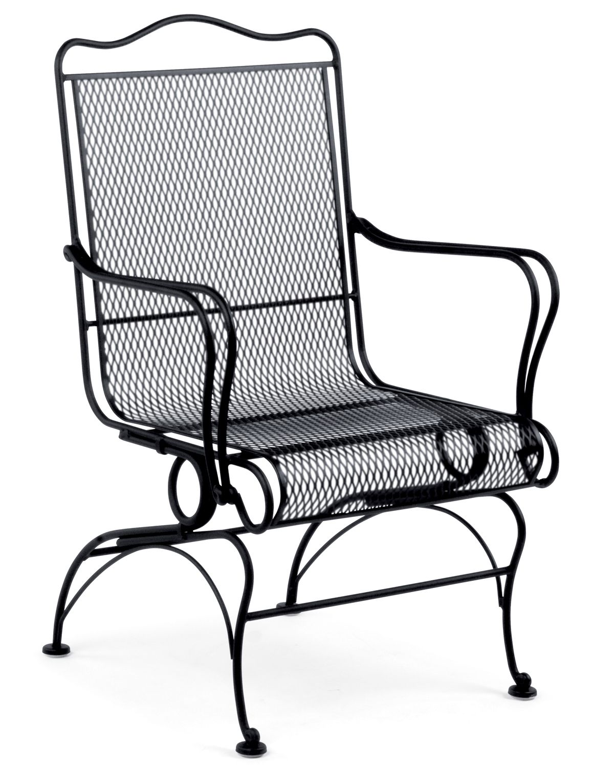 Woodard Tucson High-Back Coil Spring Chair, Aged Teak, No Cushion, Grade A Fabric, Dining Chairs, Iron, Curved, 4 Legs, Outdoor