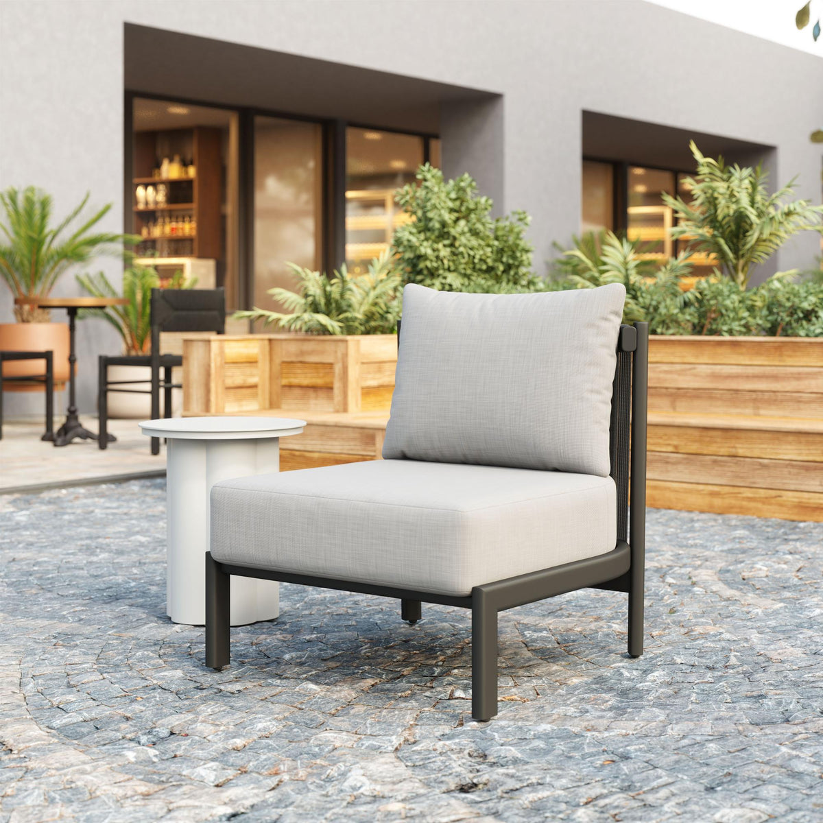 Zuo Modern Horizon Accent Chair in Gray, Accent Chairs, Fabric, Olefin, powder-coated Aluminum, Square, 4 Legs, Outdoor