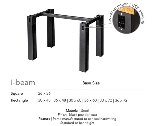 BFM Seating I-Beam Electric Dining Height 4-Leg Table Base - Black