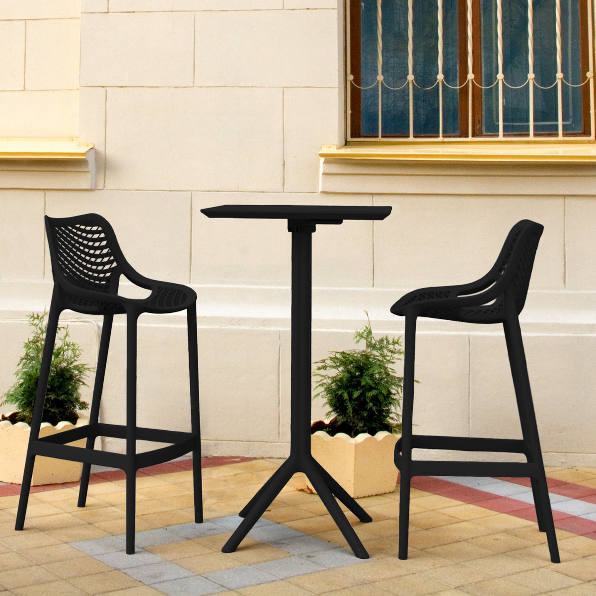 Compamia Sky Air Square Bar Set with 2 Barstools Black/Dark Gray/Taupe/White