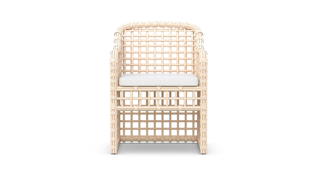 Azzurro Living Kiawah Dining Chair With Matte White Aluminum Frame and Almond All-Weather Wicker
