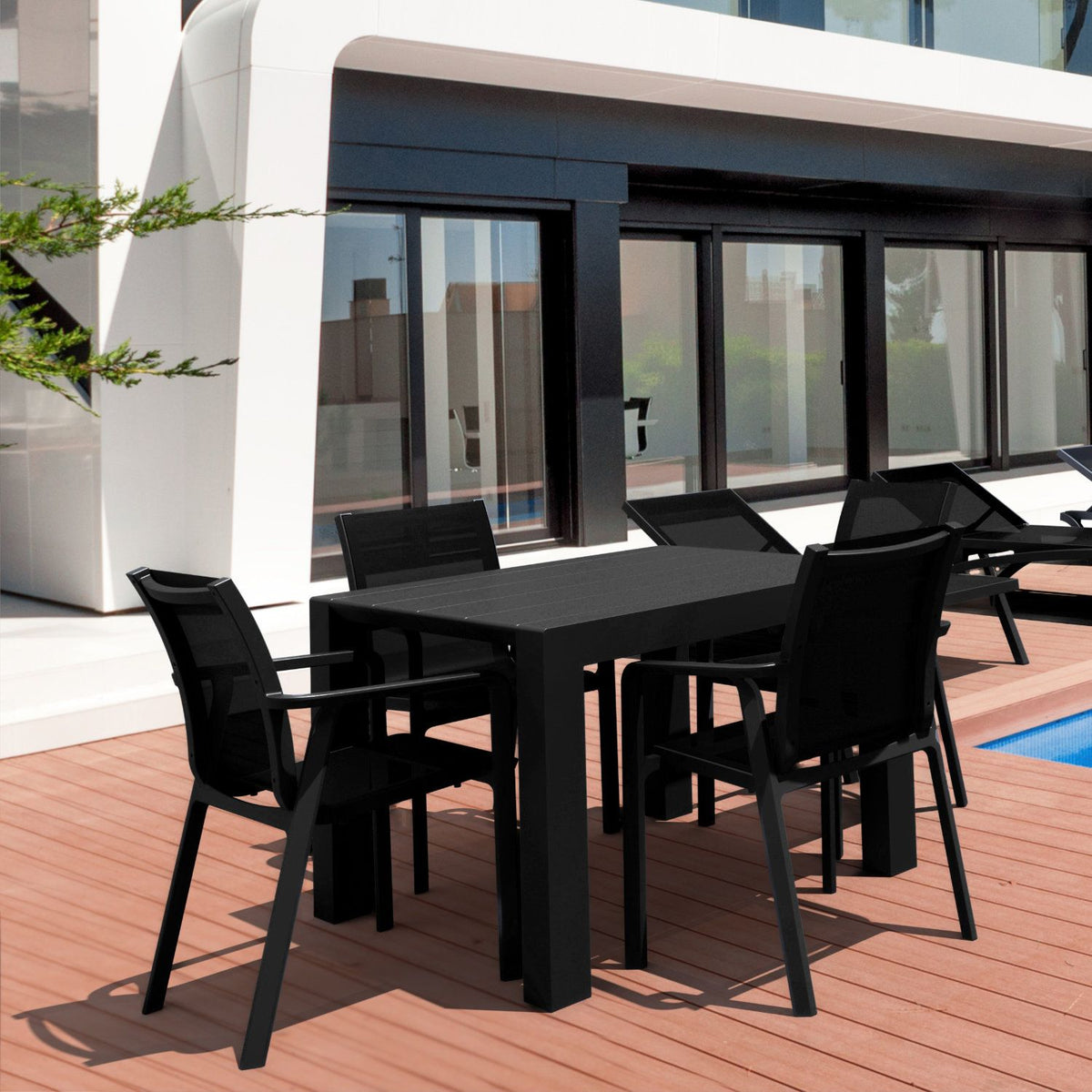 Compamia Pacific 5 Piece Dining set with Extension Table and Sling Arm Chairs Black Frame Black Sling,Dark Gray Frame Black Sling,Taupe Frame Taupe Sling,White Frame White Sling