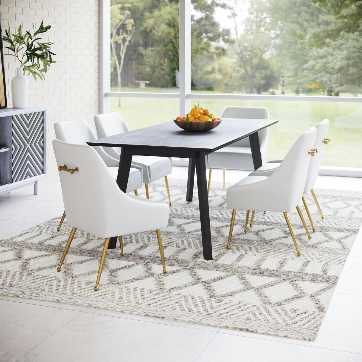 Zuo Modern Maxine Dining Chair, Gray & Gold, Dining Chairs, Faux Leather, Plywood, powder-coated Aluminum, Curved, 4 Legs, Indoor