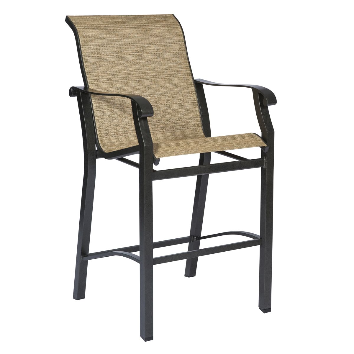 Woodard Cortland Sling Stationary Bar Stool, Aged Teak, Augustine Alloy (Grade A), Grade A Fabric, Garden Chairs, Counter Stools, Cortland, Aluminum, Bar Stools, Curved, Outdoor