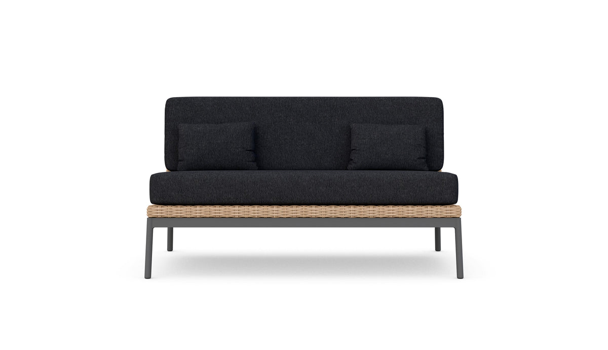Azzurro Living Terra 2 Seat Sofa With Matte Charcoal Aluminum And Natural All-Weather Wicker With Midnight Cushion