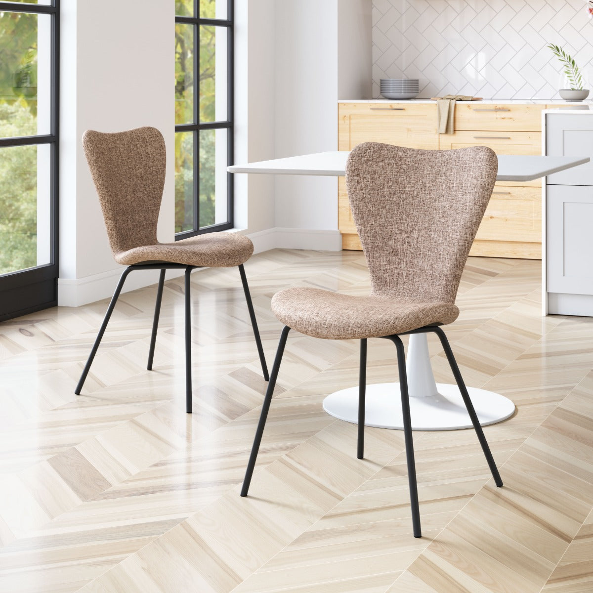 Zuo Modern Tollo Dining Chair in Brown, Dining Chairs, Plywood, Polyester, powder-coated Aluminum, Curved, 4 Legs, Indoor