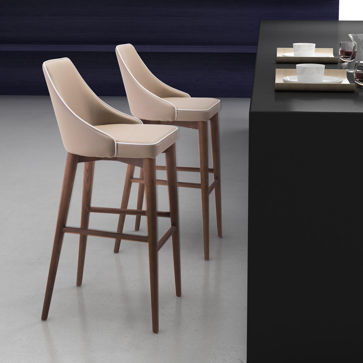 Zuo Modern Moor Barstool in Beige, Bar Stools, Plywood, Polyurethane, Wood, Round, 4 Legs, Indoor