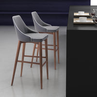 Zuo Modern Moor Barstool in Dark Gray, Bar Stools, Plywood, Polyurethane, Wood, Round, 4 Legs, Indoor