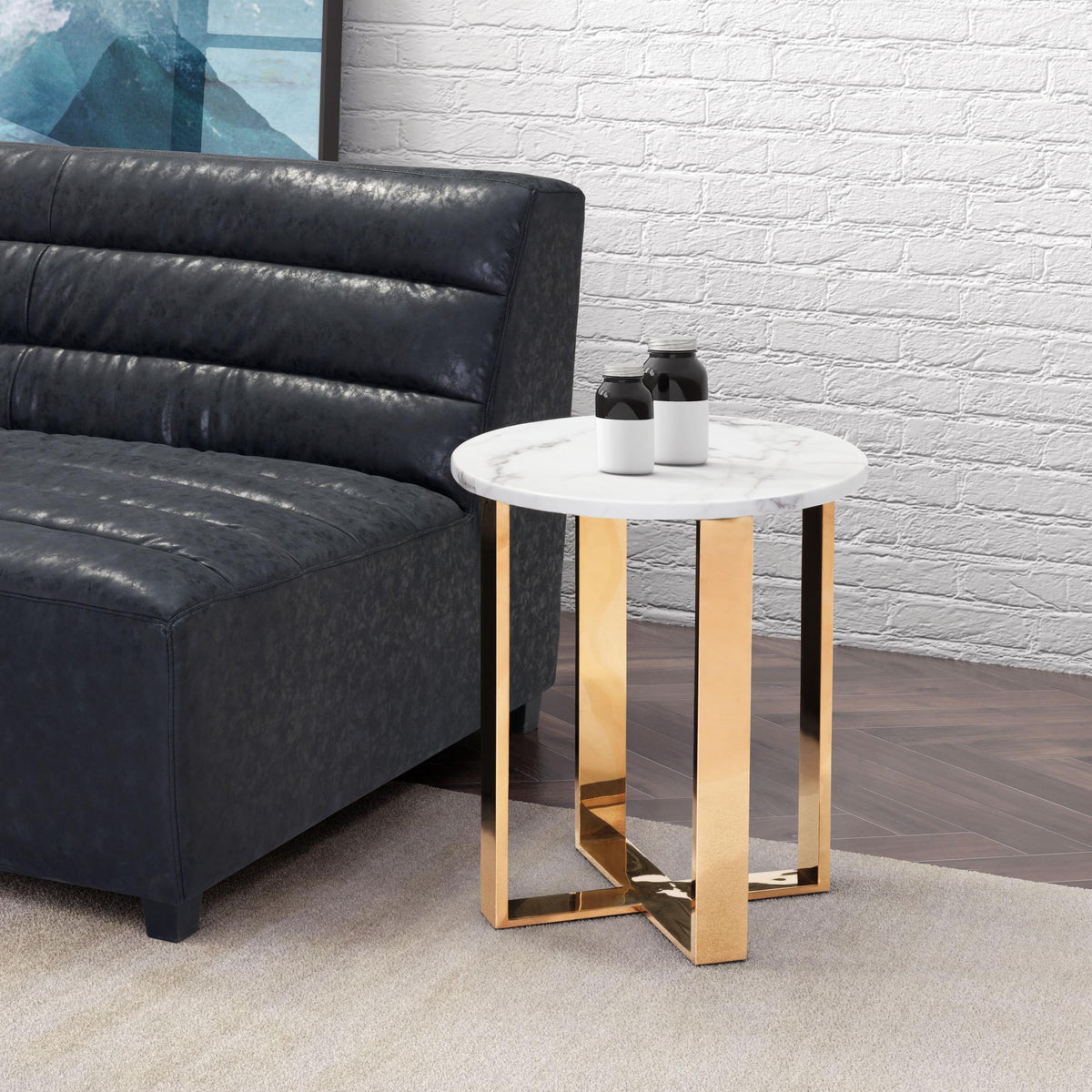 Zuo Modern Atlas End Table White and Gold, End Tables, Stainless Steel, Stone, 