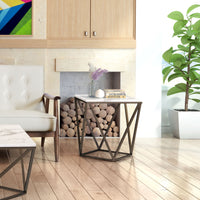 Zuo Modern Tintern End Table White and Antique Bronze, End Tables, powder-coated Aluminum, Steel, Stone, 
