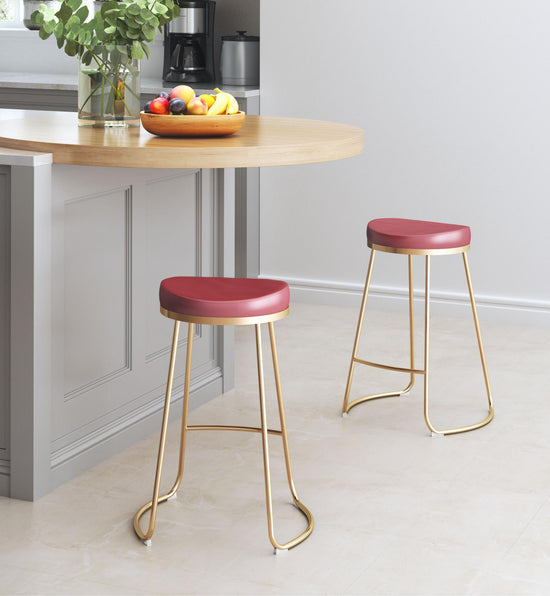 Burgundy Gold Counter Stool Set – Zuo Modern Bree (Set of 2)