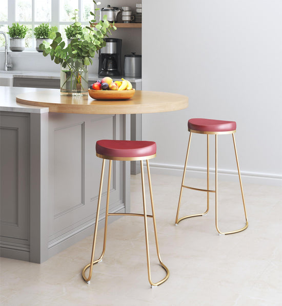 Burgundy Gold Bar Stools - Zuo Modern Bree Set of 2