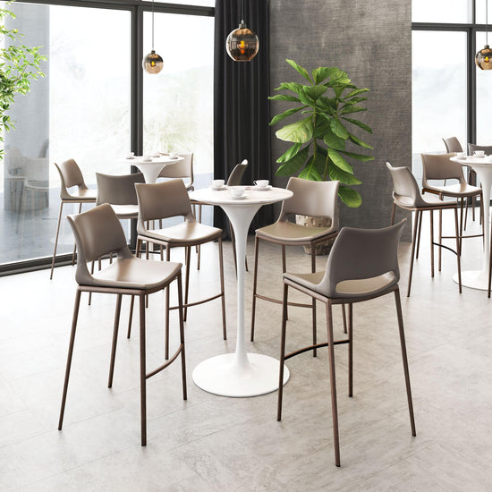 White Faux Leather Barstool - Zuo Modern Ace Set of 2
