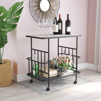 Zuo Modern Argus Bar Cart in Black, Bar Cart , Medium-density fibreboard (MDF), Steel, Veneer, 
