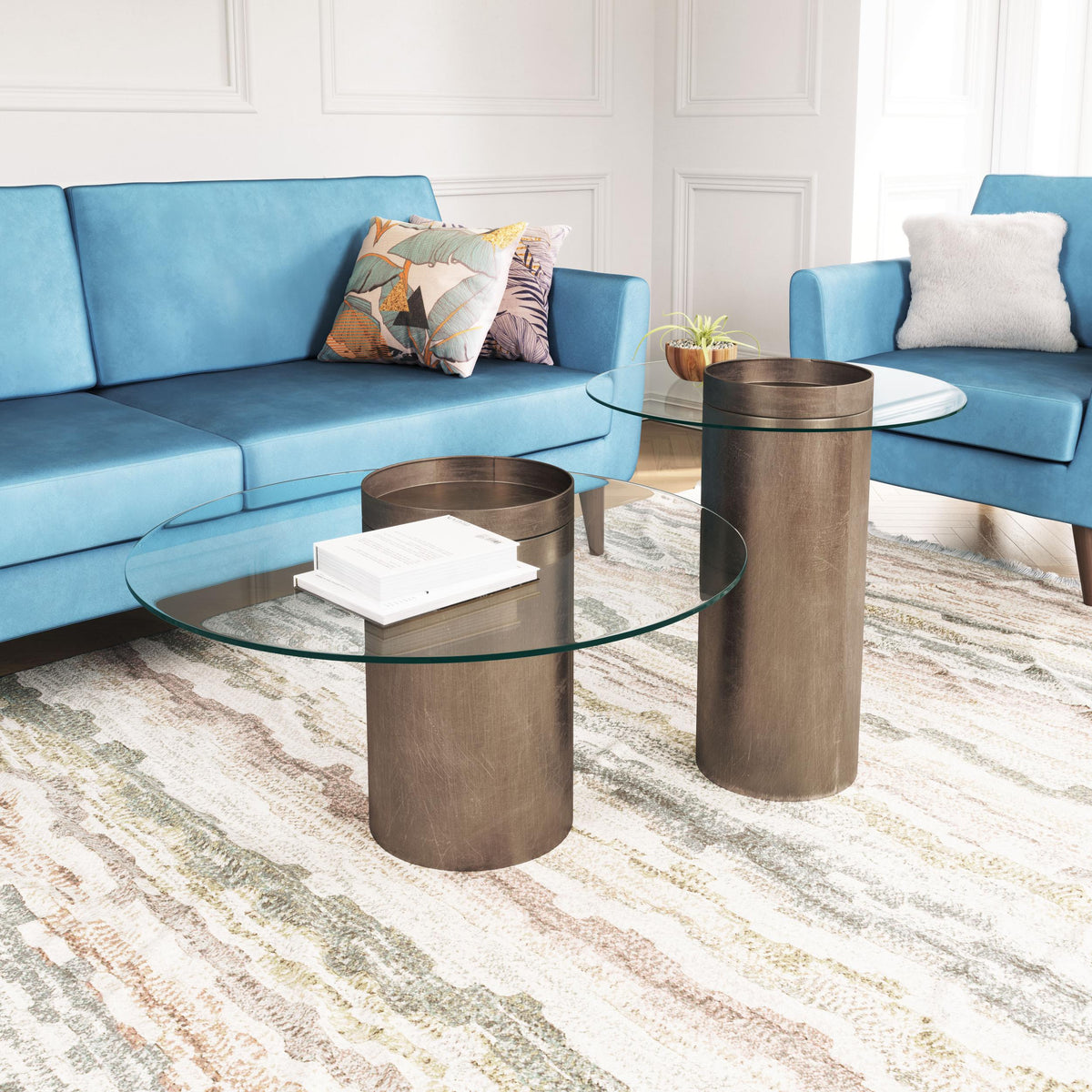 Zuo Modern Emi Coffee Table Antique Bronze, Coffee Tables, Glass, Steel, 